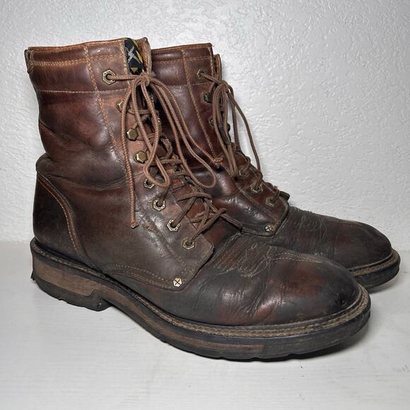 Twisted X Other - Twisted X Round Toe Mens Brown Leather 9” Lace Up Size 13 D Distressed Work Boot